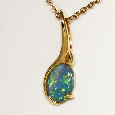 Custom Made 18k Yellow Gold Pendant with a SOLID SEMI BLACK OPAL Bright crisp fire of orange, green and a beautiful blue 